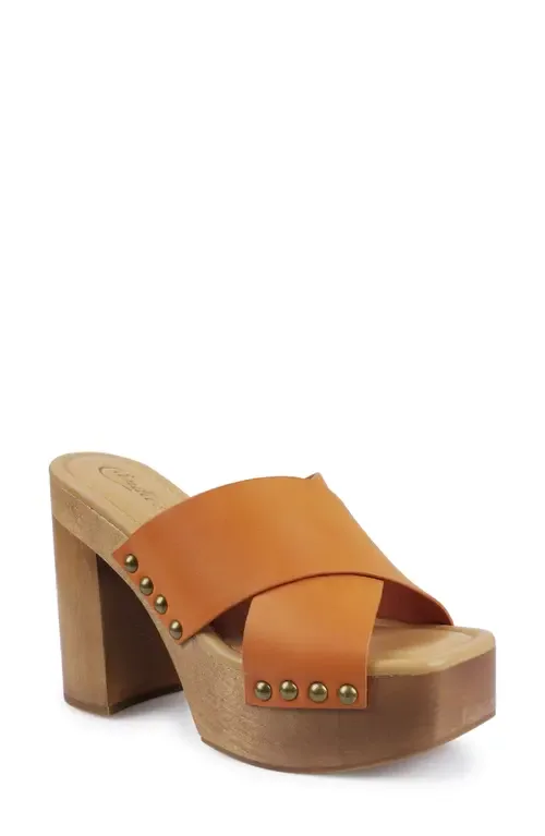 Maggy Platform Slide Sandal in Mustard Leather