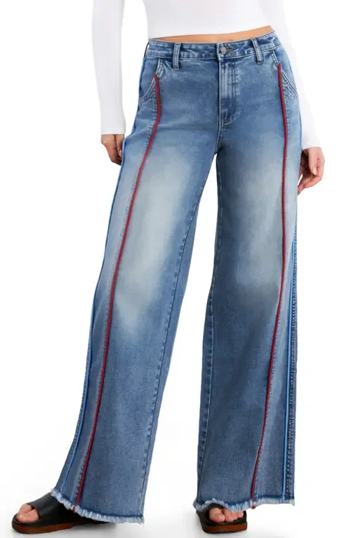 High Waist Wide Leg Piping Jeans by Wash Lab Denim