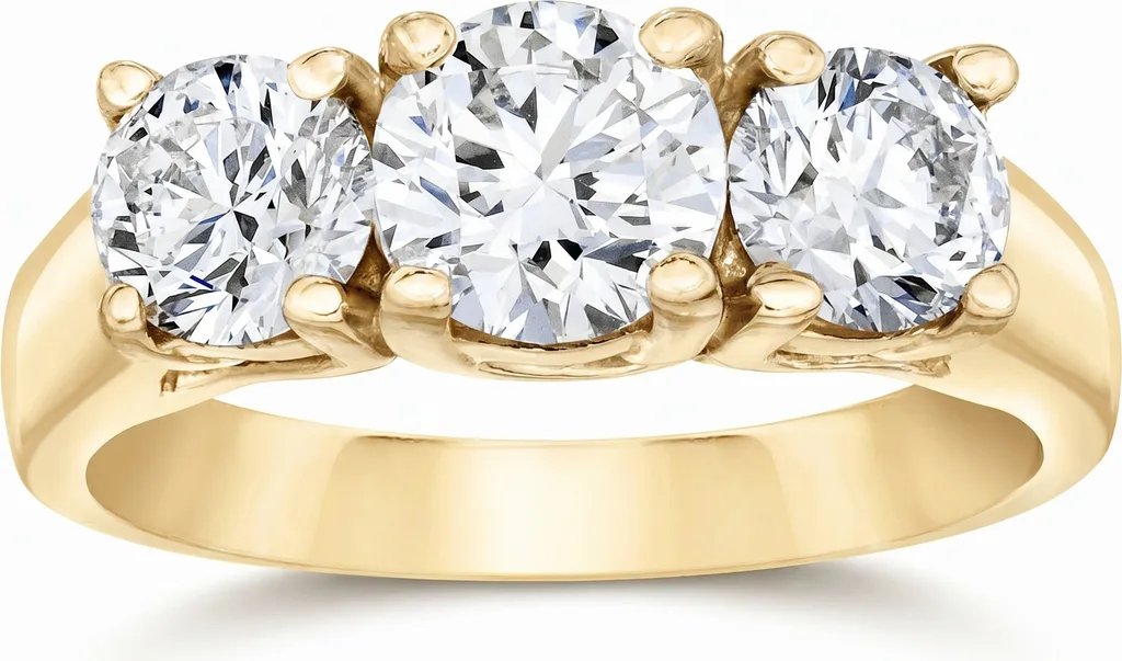 2ct Three Stone Diamond Engagement 14K Gold Ring by Bliss Diamond