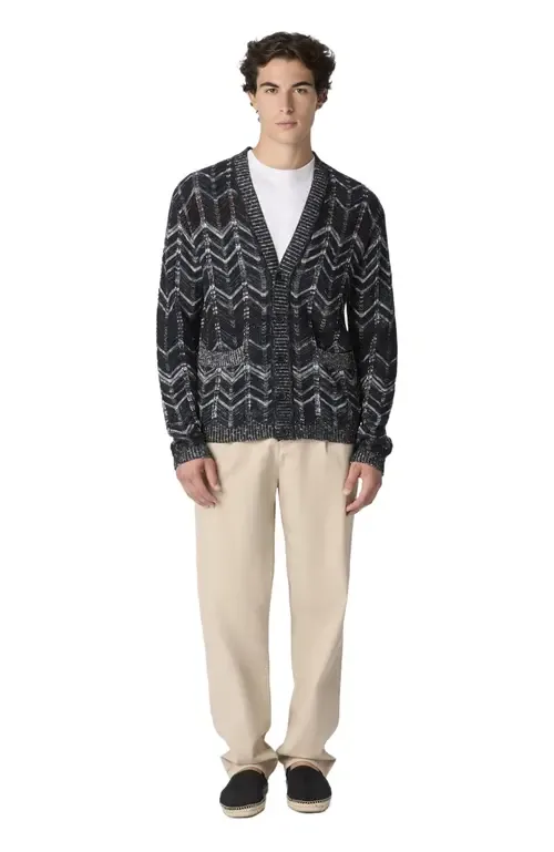 Cotton Chevron Cardigan with Ribbed Trims by Missoni