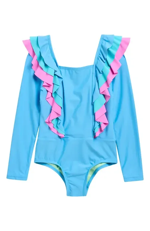 Ruffle Long Sleeve One-Piece Rashguard Swimsuit by Beach Lingo