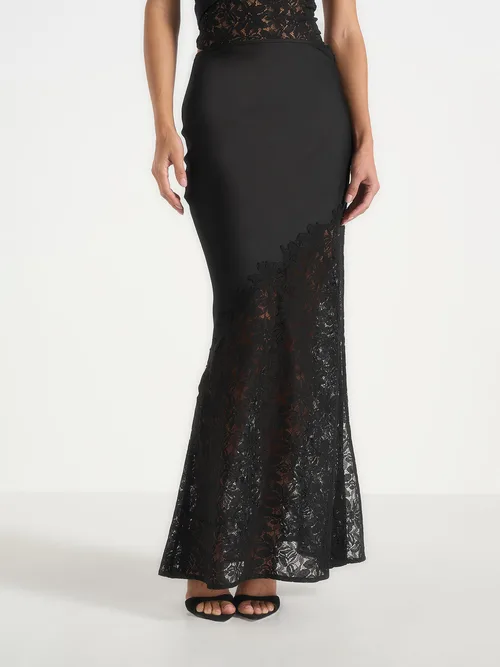 Belle Satin Lace Maxi Skirt by Manière De Voir