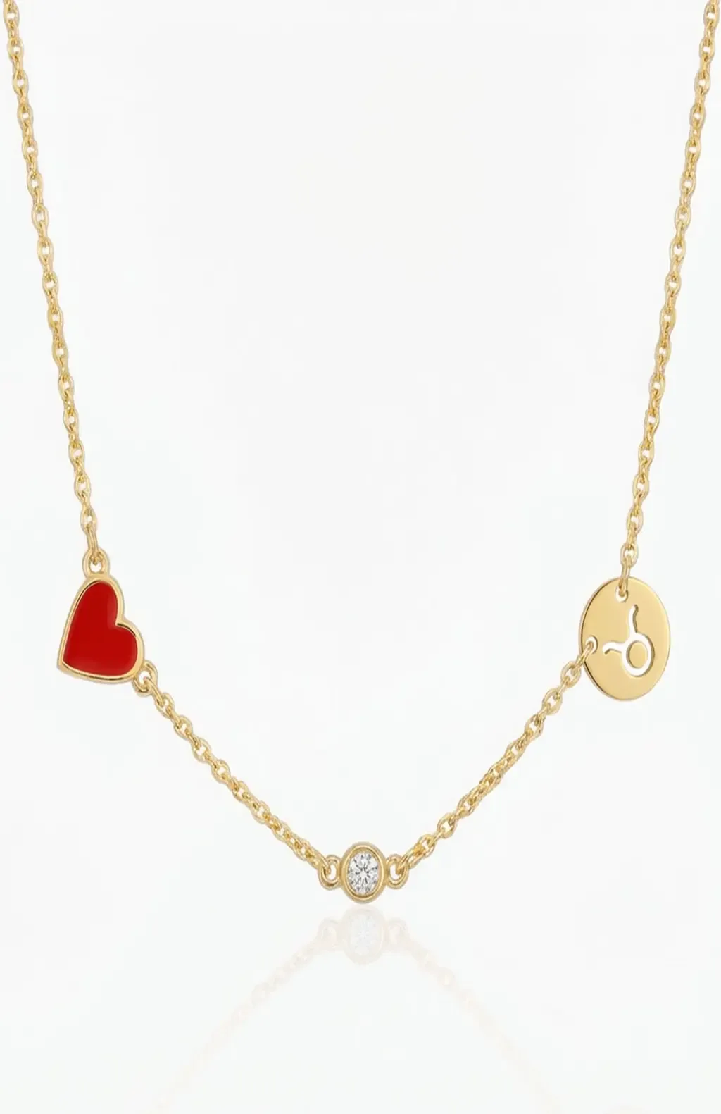 Inez Red Heart Necklace with Diamond & Zodiac Sign by Oak & Luna