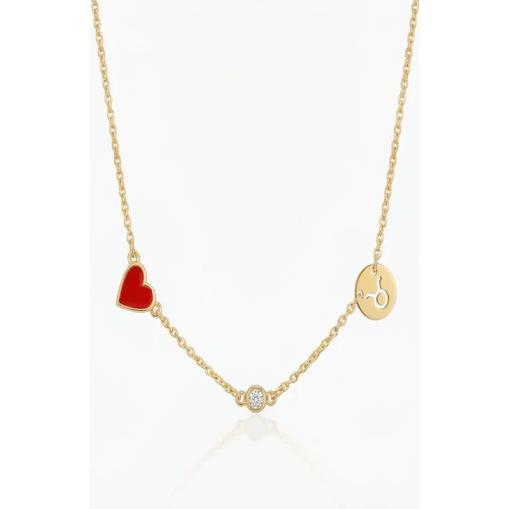 Inez Red Heart Necklace with Diamond & Zodiac Sign by Oak & Luna