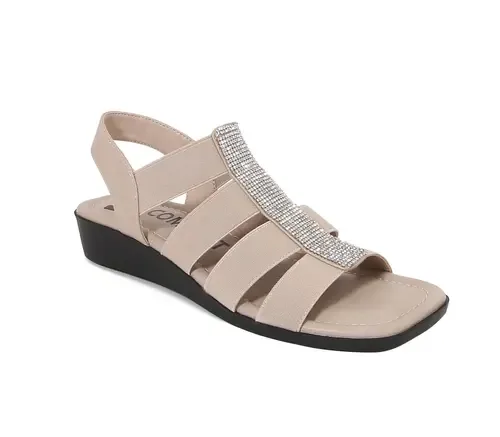 Elastic Straps Low Wedge Sandal by NINETY UNION