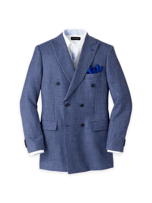 Wool Blend Houndstooth Double Breasted Peak Lapel Sport Coat by Paul Fredrick