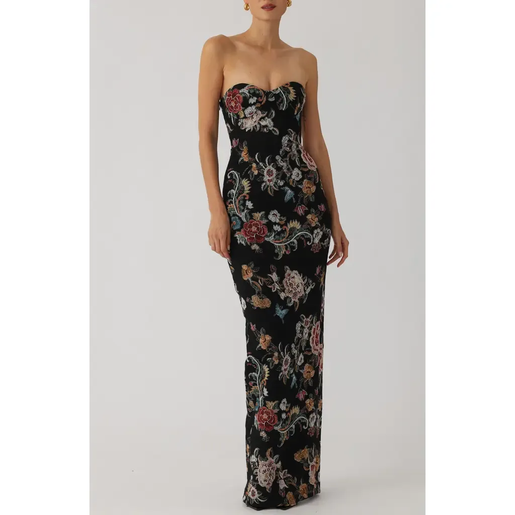Maren Strapless Floral Jacquard Cotton Blend Column Gown by SAU LEE