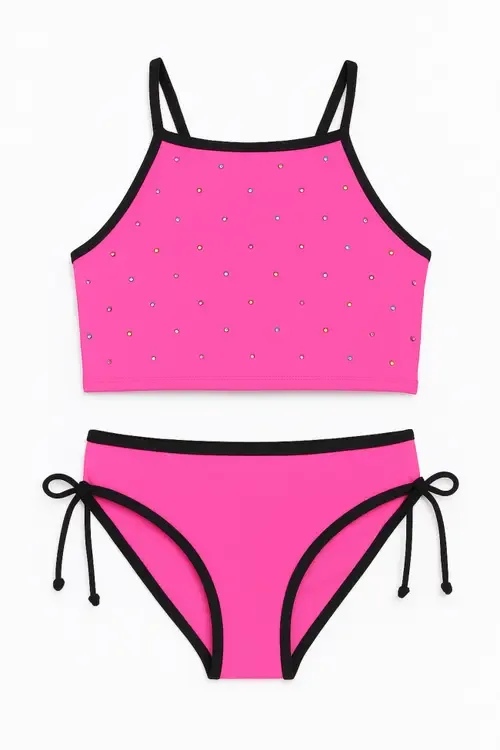 Tankini Swimsuit with Rhinestone Detail by Limeapple