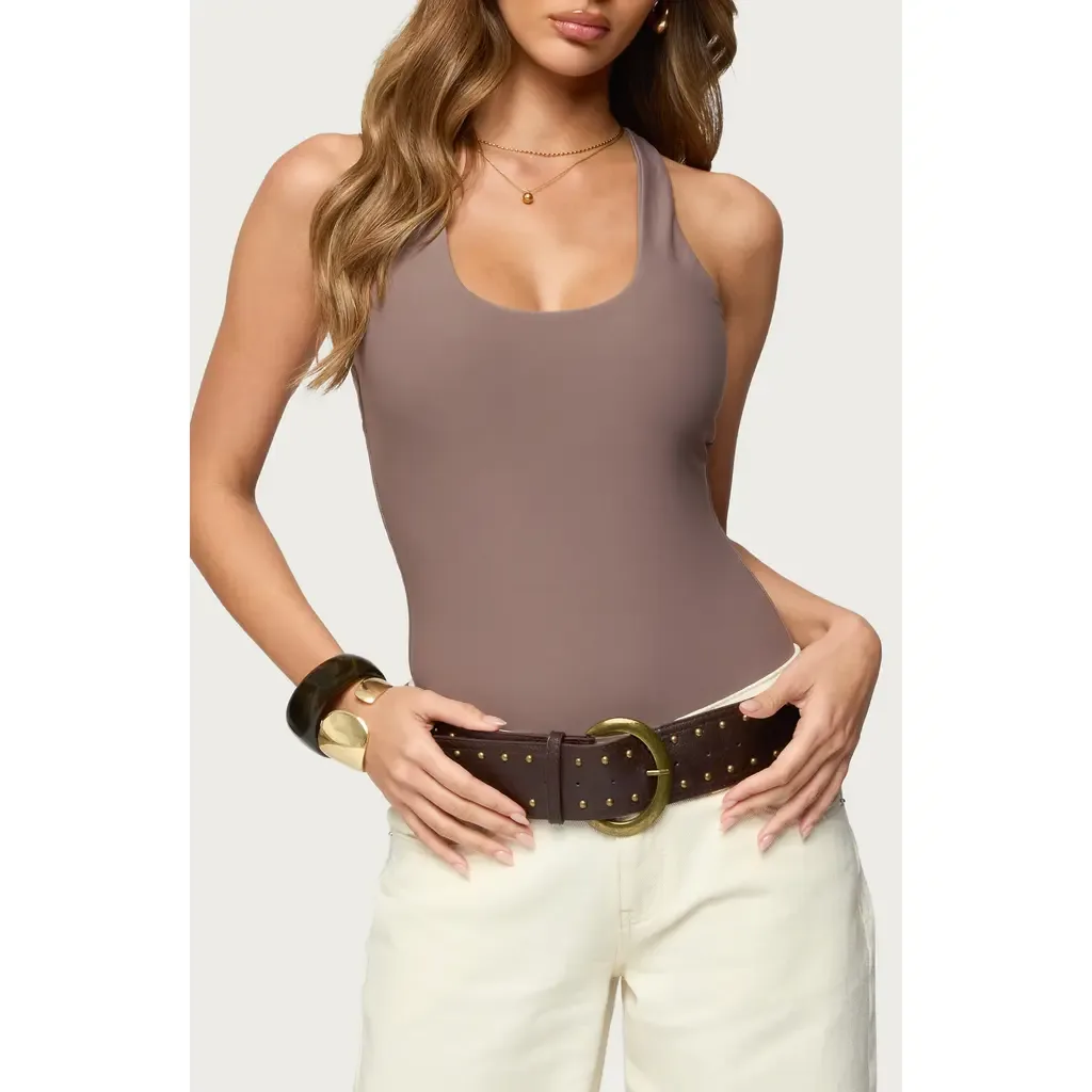 Svana Scoop Neck Racerback Bodysuit by EDIKTED