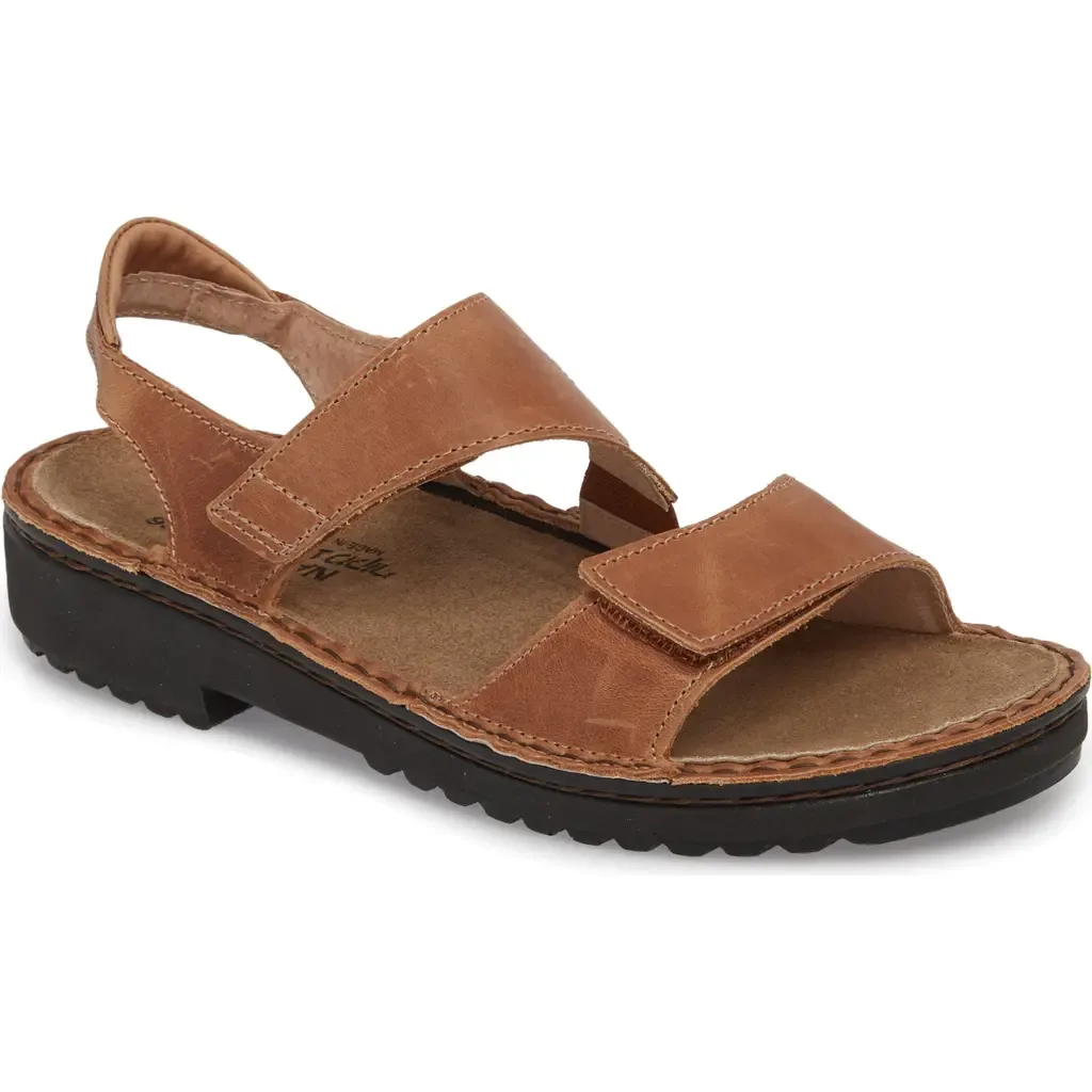 Enid Sandal in Latte Brown Leather by Naot