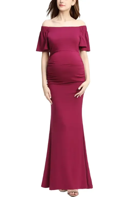 Abigail Off the Shoulder Maternity Maxi Dress by Kimi & Kai