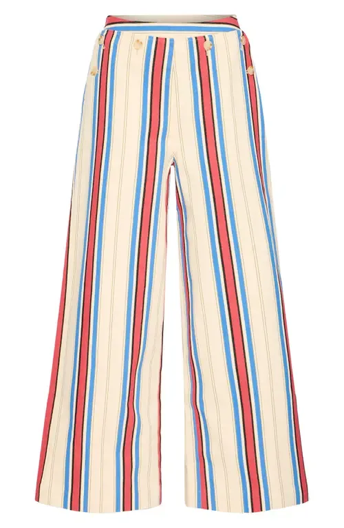 Iherina Pleated Stripe High Waist Pants by ICHI