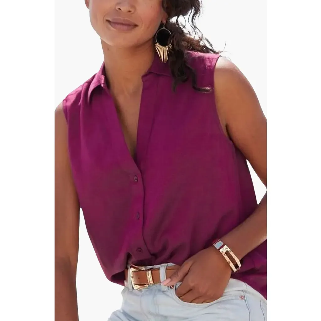 Sleeveless Button Down Blouse by LASCANA