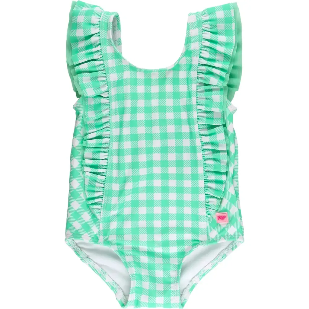 Periwinkle Blue Gingham One-Piece Swimsuit by RuffleButts
