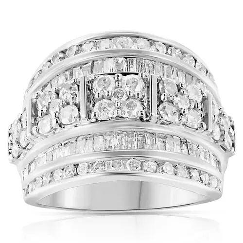 Silver 2.0 Cttw Round & Baguette Diamond Multi-Row Tapered Cocktail Ring by Haus of Brilliance