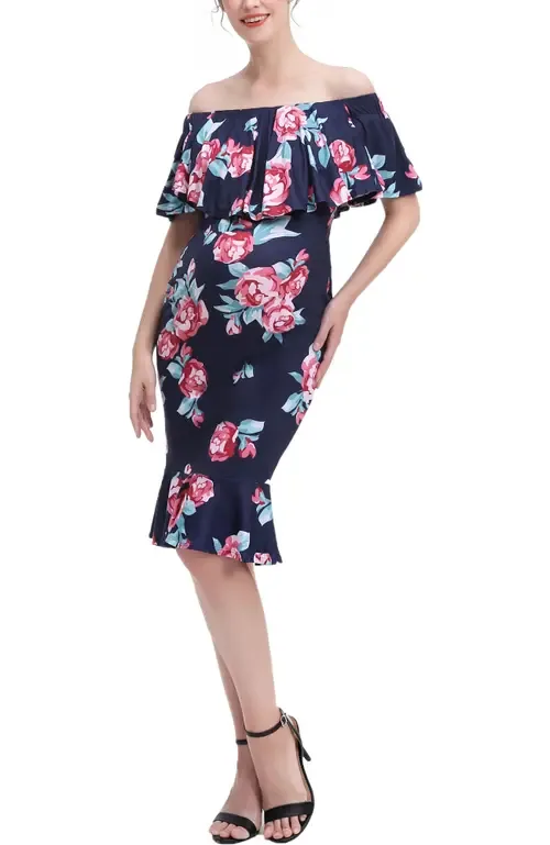 Lyra Off the Shoulder Maternity Nursing Mermaid Dress by Kimi & Kai