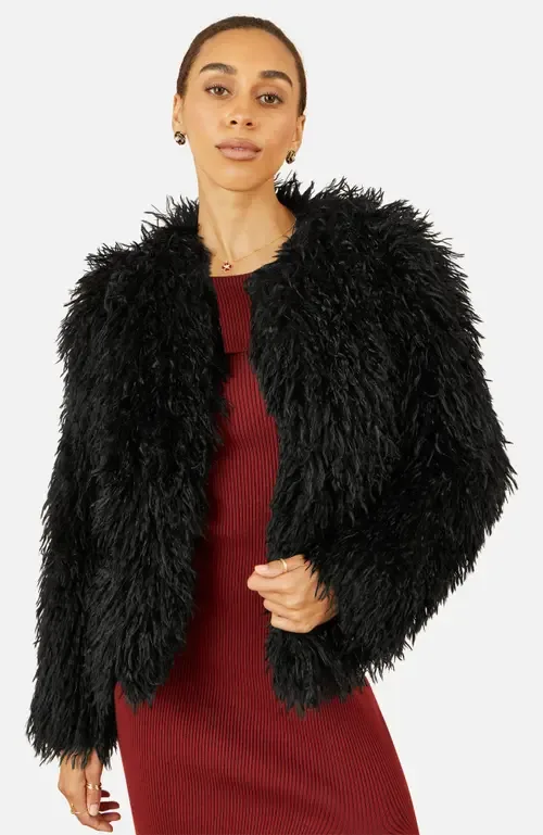 Fluffy Cropped Faux Fur Coat by Yumi