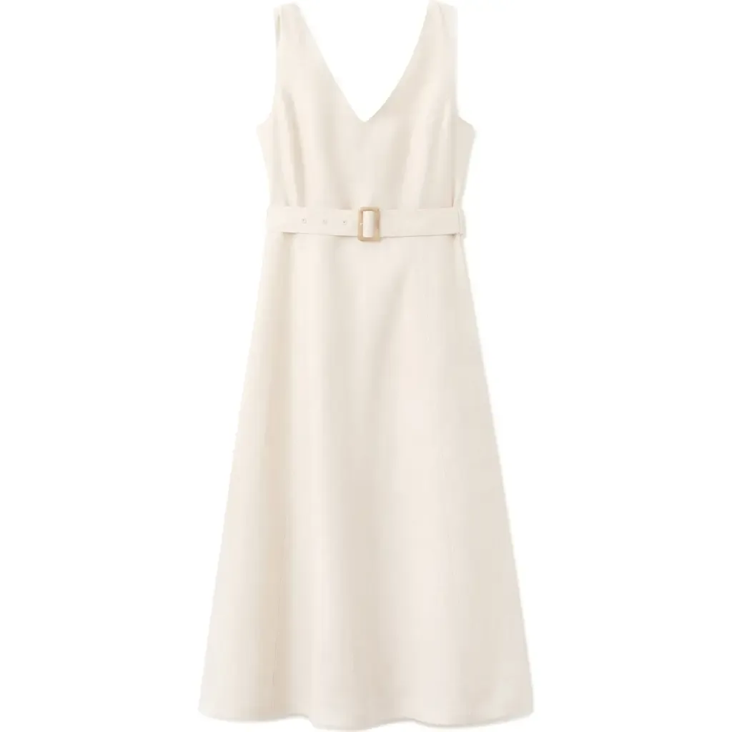 Belted Linen Midi Dress by MANGO