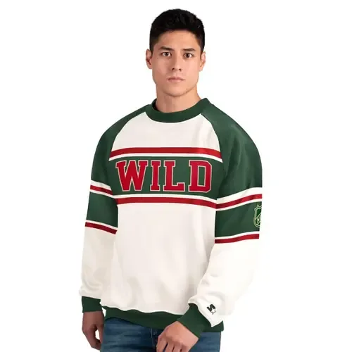Starter White Minnesota Wild Defense Fleece Crewneck Sweatshirt by STARTER