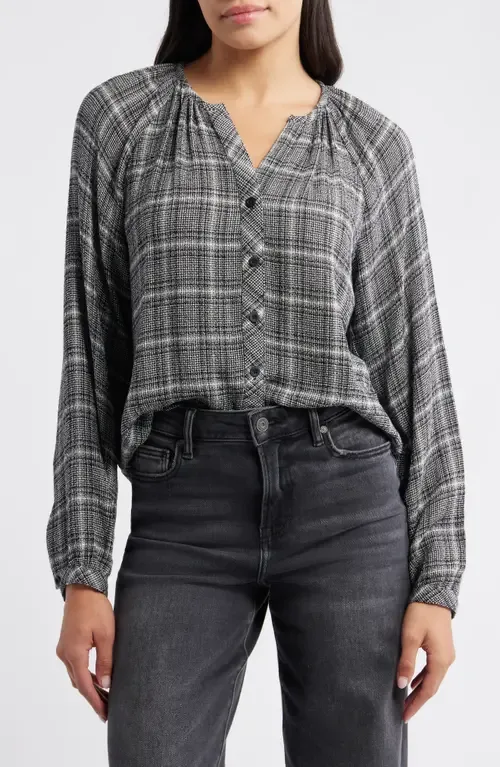 Plaid Raglan Sleeve Button-Up Shirt by Cloth & Stone