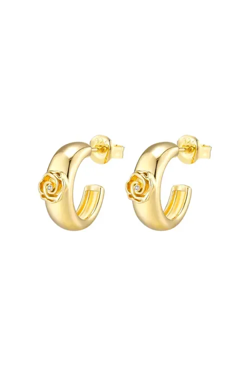 Diamond Hoops 2 Natural Diamonds 925 Sterling Silver Hoop Earrings Yellow 18k-Gold Plated