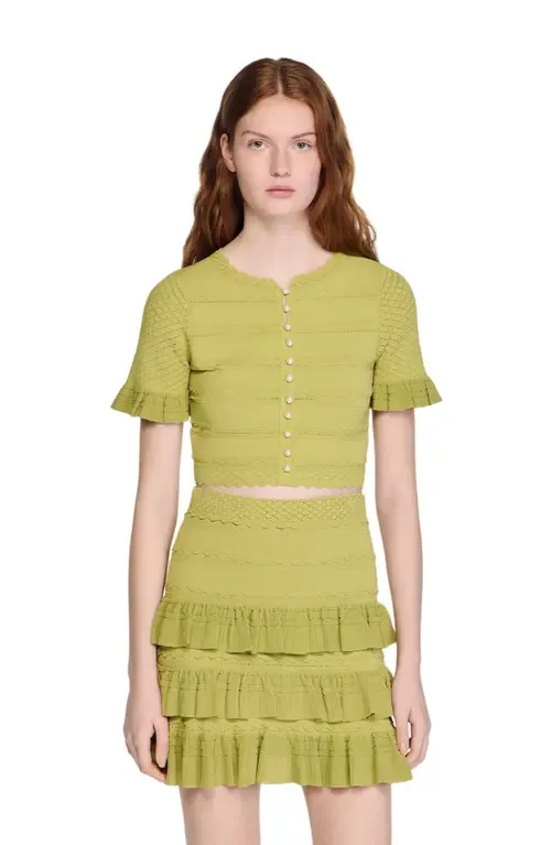 Cropped Ruffled-Sleeve Top by SANDRO