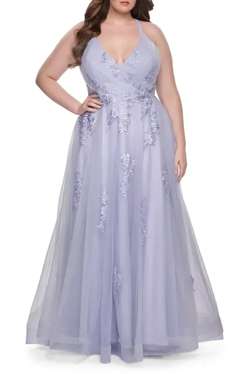 A-Line Tulle Dress with Floral Detailing