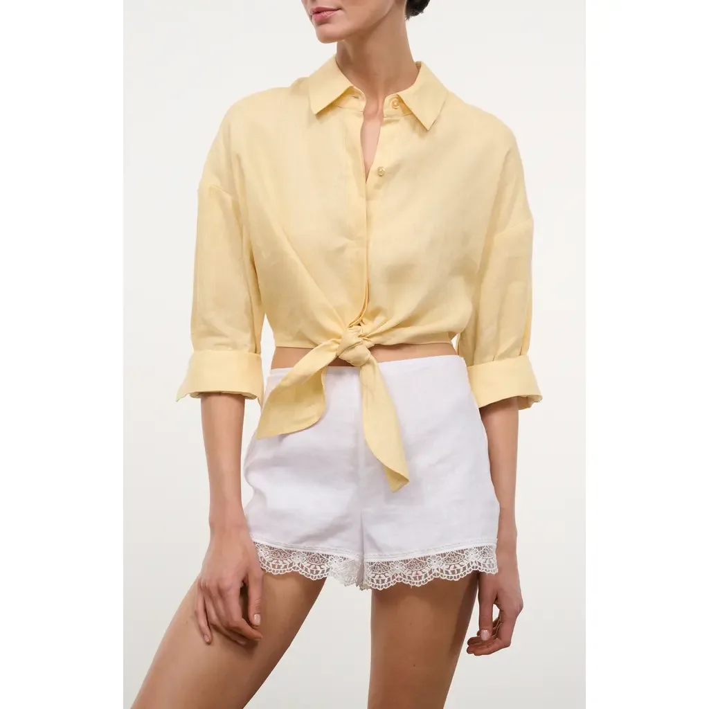 Lisa Tie Front Linen Button-Up Top by STAUD