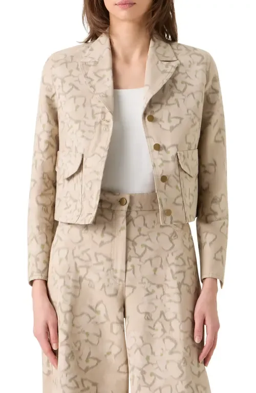 Ikat Floral Print Crop Cotton Blend Canvas Jacket by Akris punto