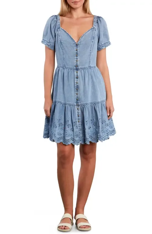 Ruby Eyelet Tiered Denim Midi Dress by Wash Lab Denim