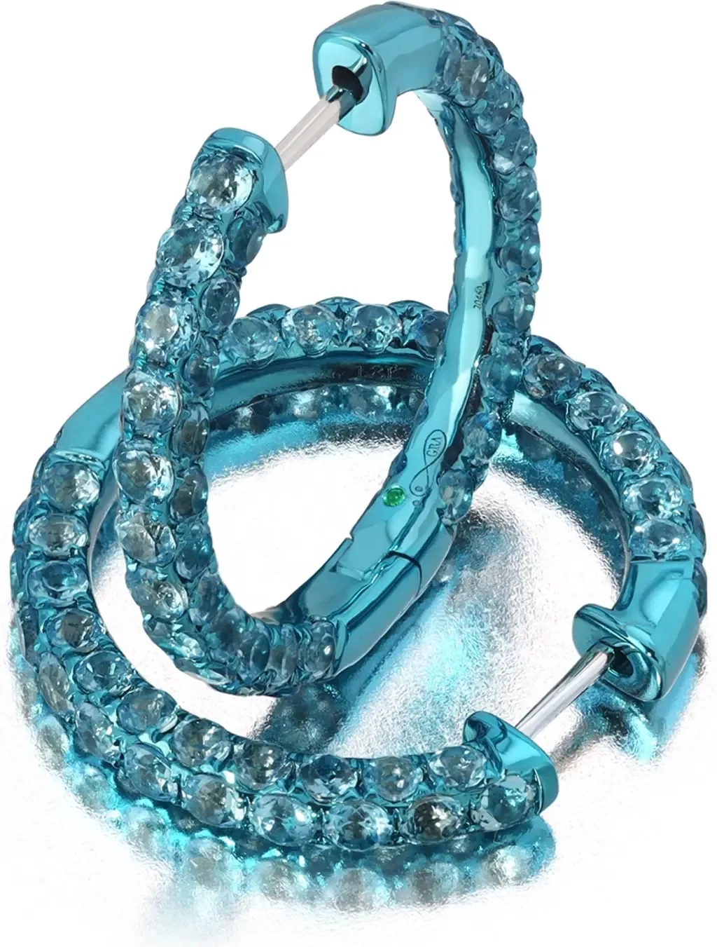 Large Swiss Blue Topaz & Blue Rhodium 3 Sided Hoops by Graziela