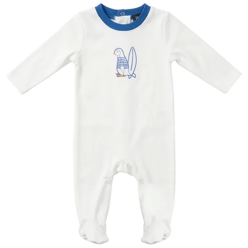 Surfing Sunday Penguin Cotton Spandex Covered Foot Romper by Puddles