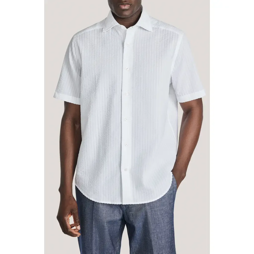 Bedford Cotton Seersucker Button-Up Shirt by Jack Victor