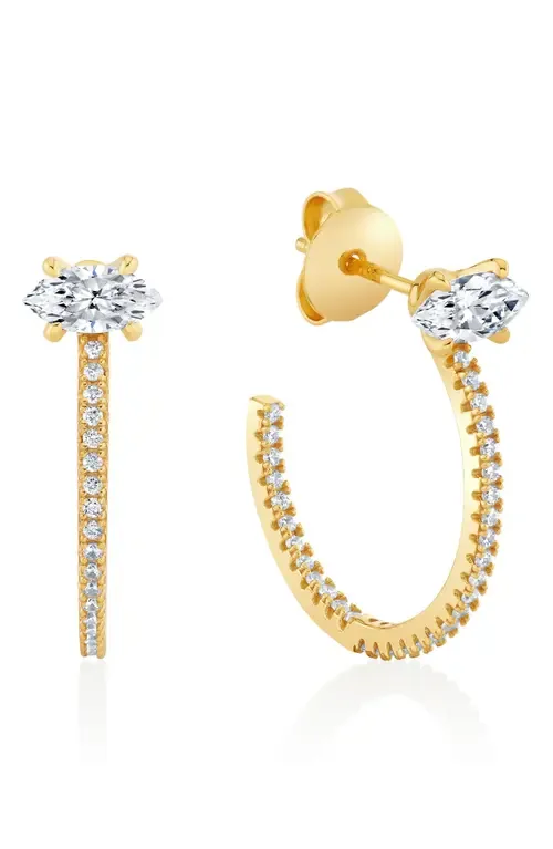 Marquise-Cut Pavé Cubic Zirconia Huggie Hoop Earrings in 18Kt Yellow Gold