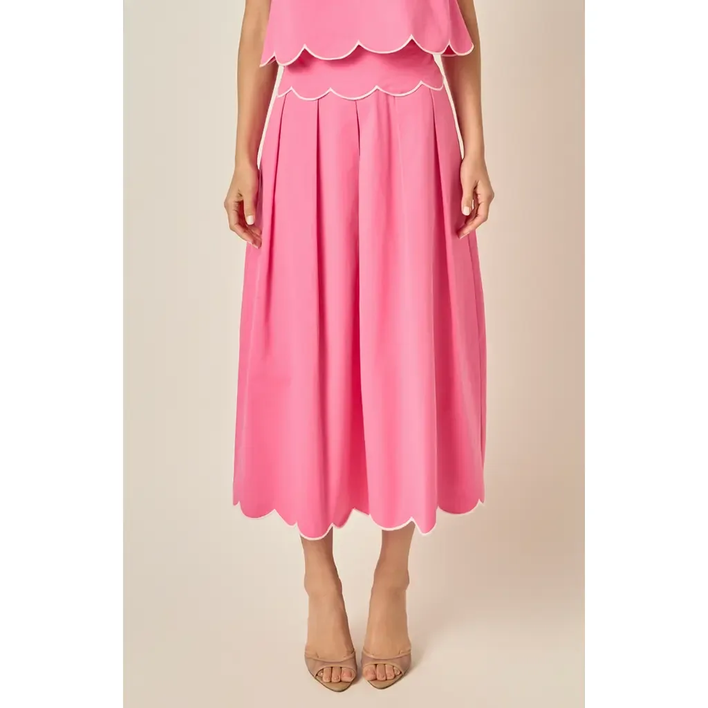 Scalloped Hem Midi Skirt by English Factory