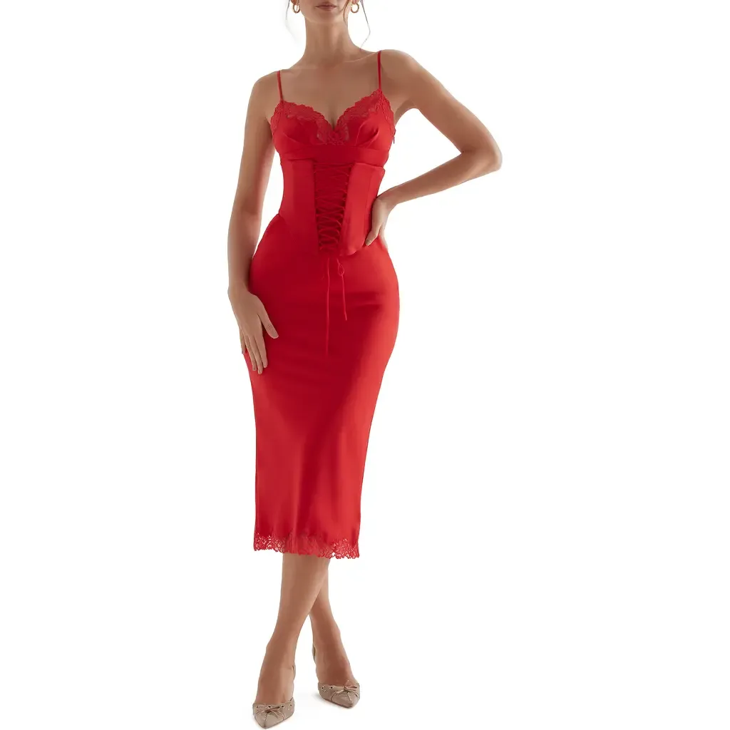 Salma Corset Satin Slipdress by HOUSE OF CB