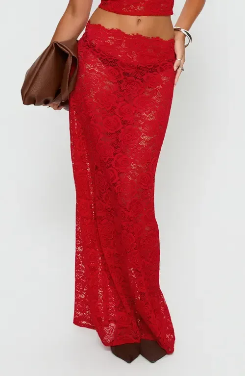 Vionna Sheer Floral Lace Maxi Skirt by Princess Polly