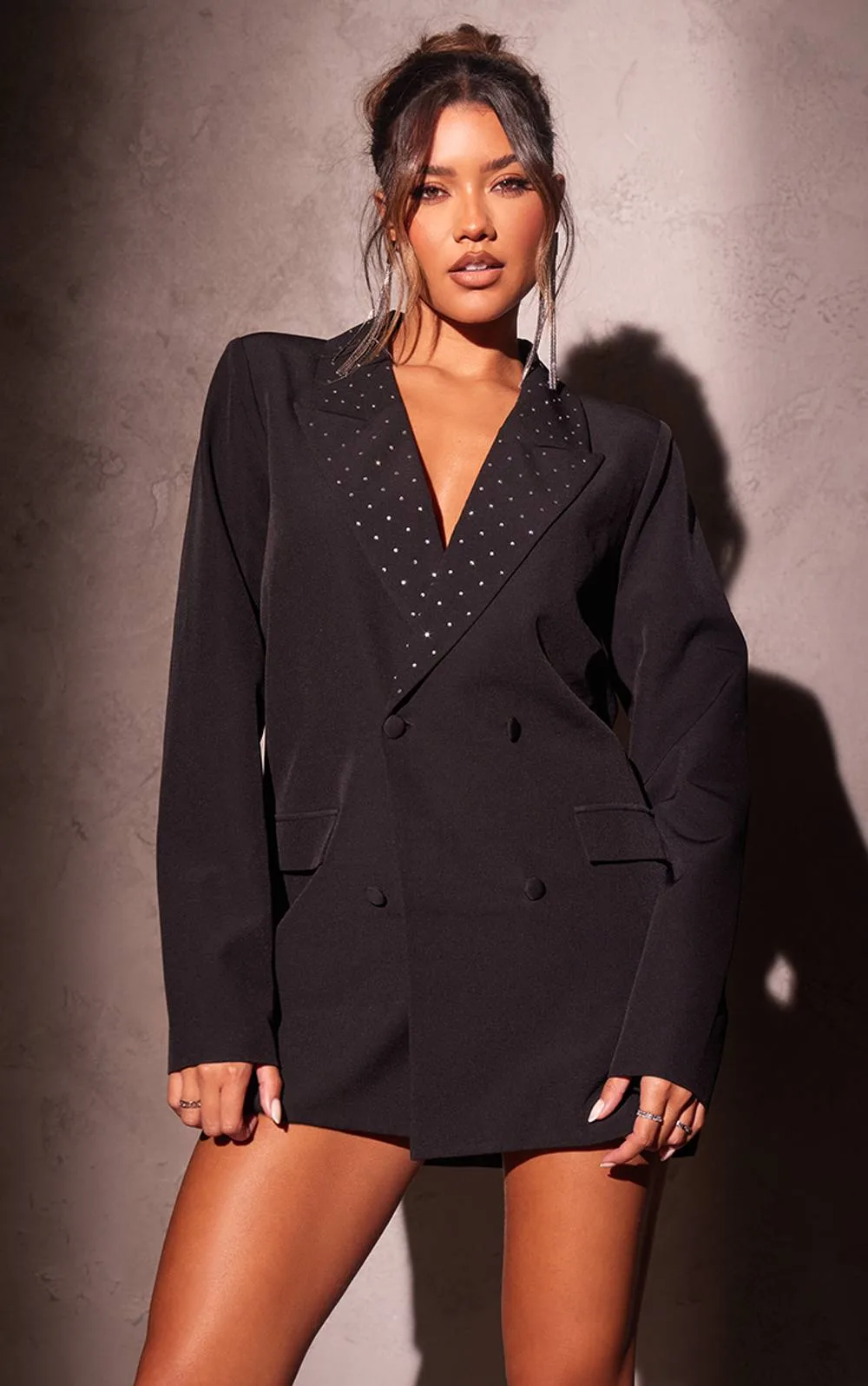 Diamante Detail Oversized Blazer Dress by PrettyLittleThing