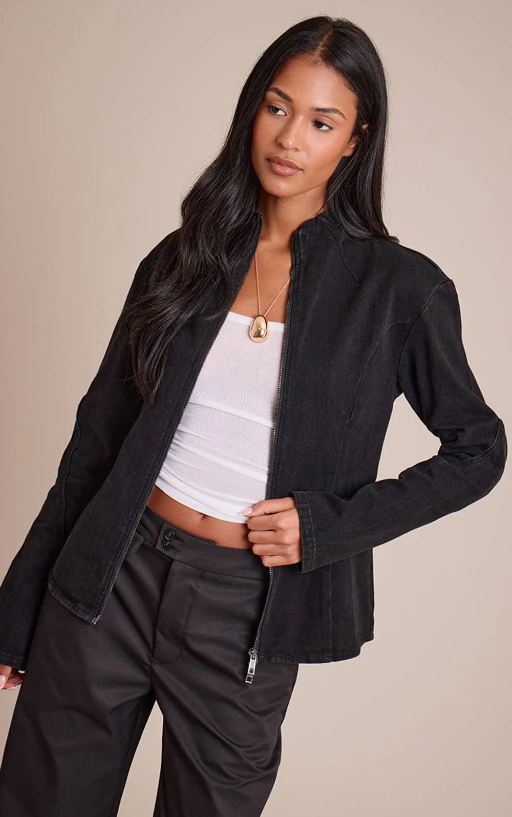 Seam Detail High Neck Fitted Jacket by PrettyLittleThing