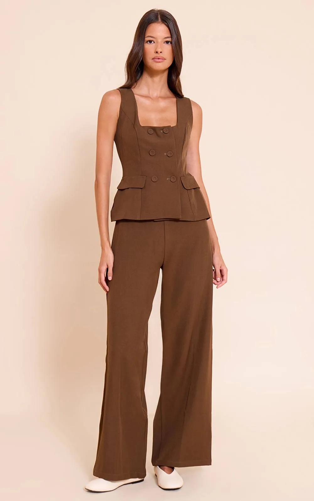 Woven Button Detail Wide Leg Jumpsuit by PrettyLittleThing
