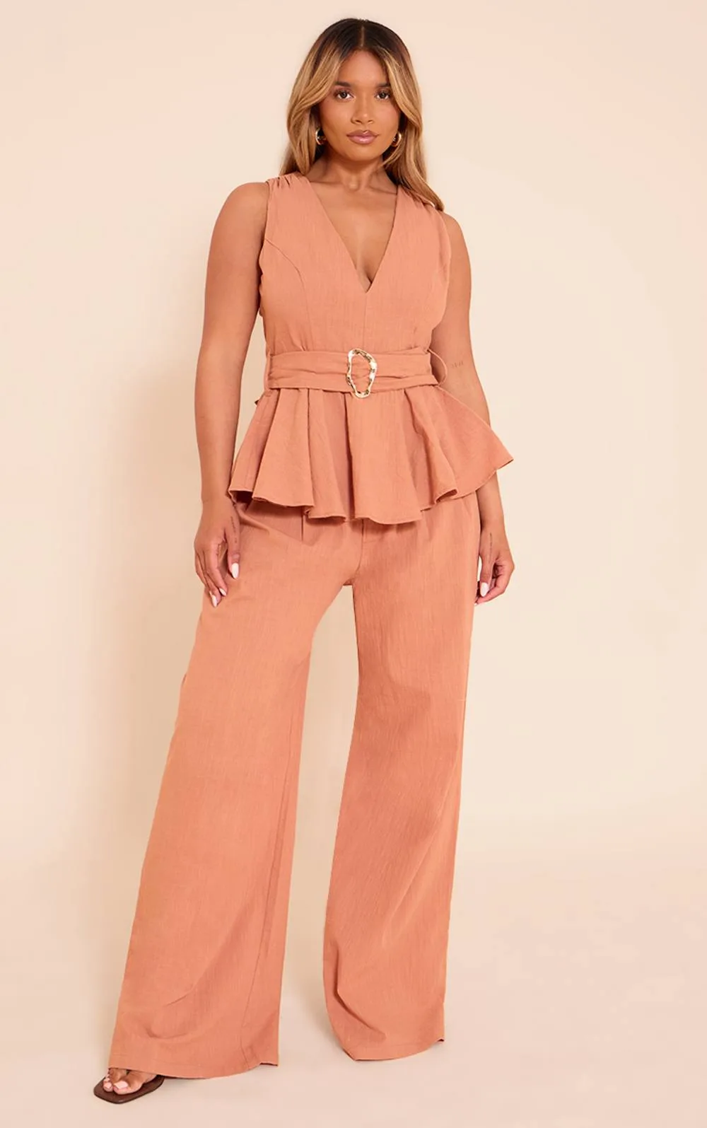 Shape Linen Highwaisted Wide Leg Trousers Co-Ord by PrettyLittleThing