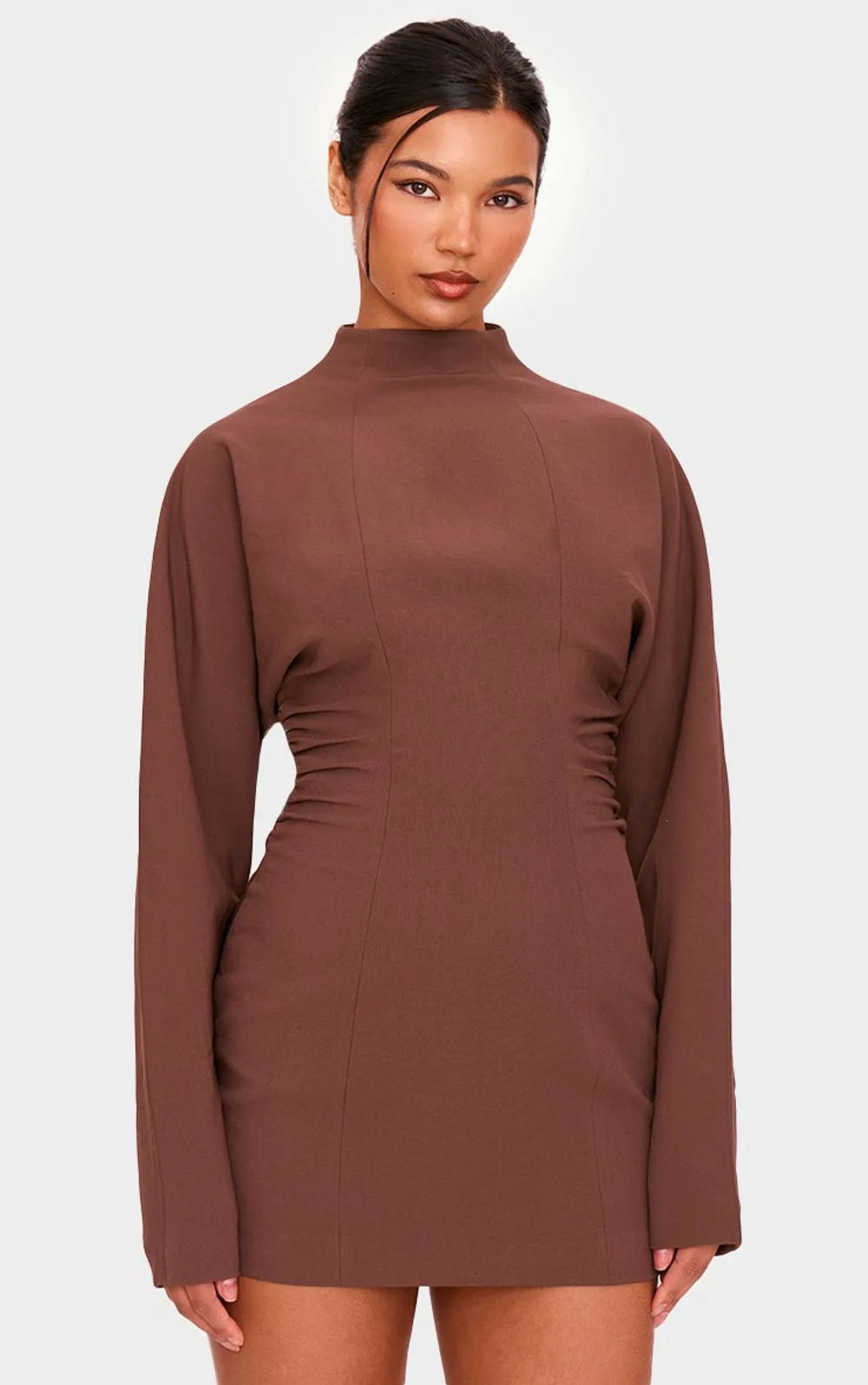 PLT Label Batwing Sleeved Pleated Bodycon Dress