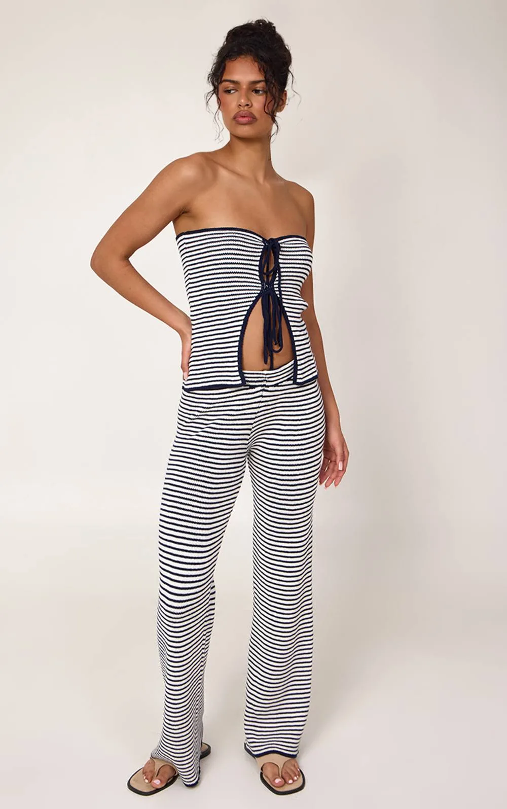 Striped Drawstring Knitted Trousers by PrettyLittleThing