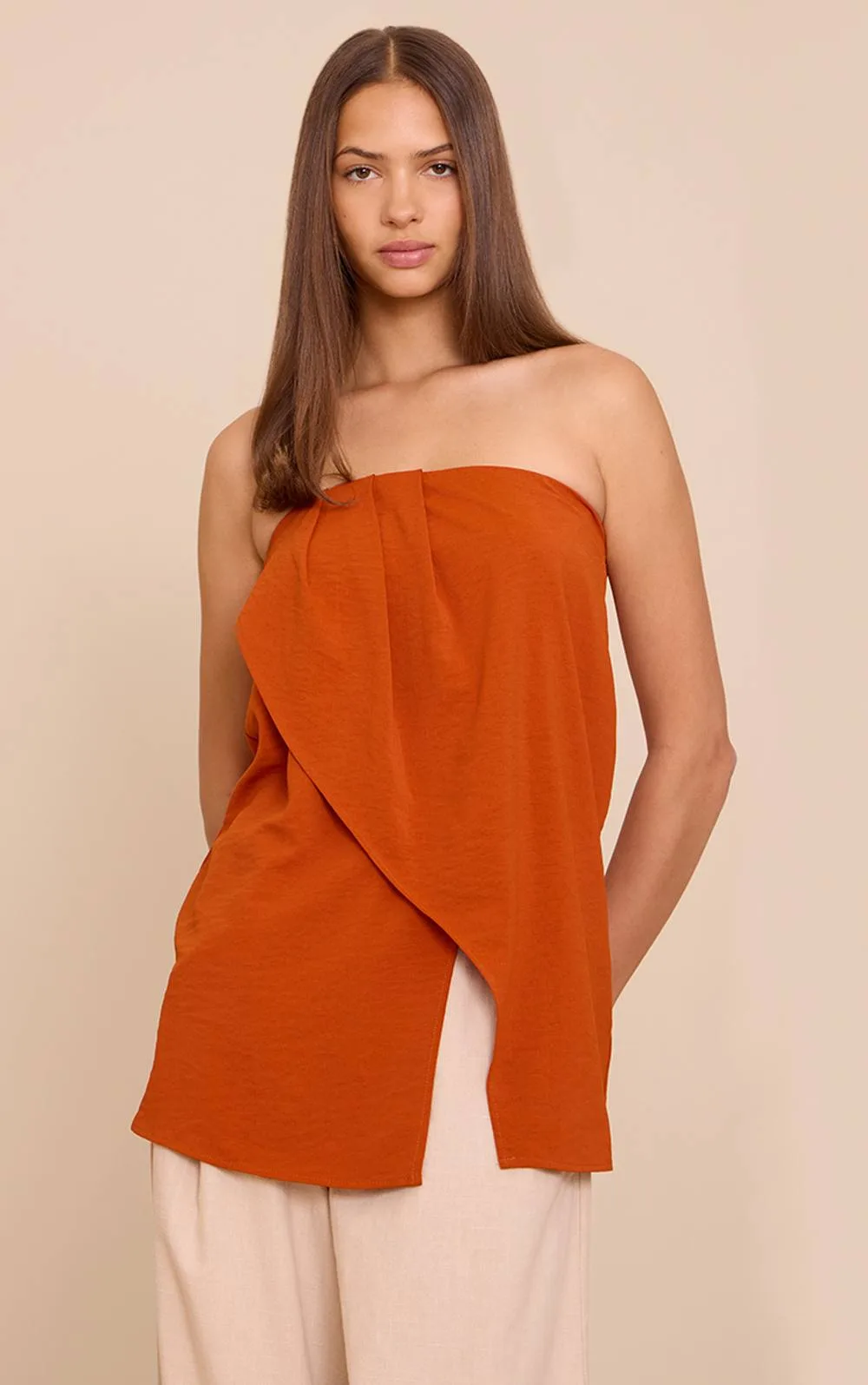 Zebra Print Floaty Woven Split Hem Bandeau Long Top