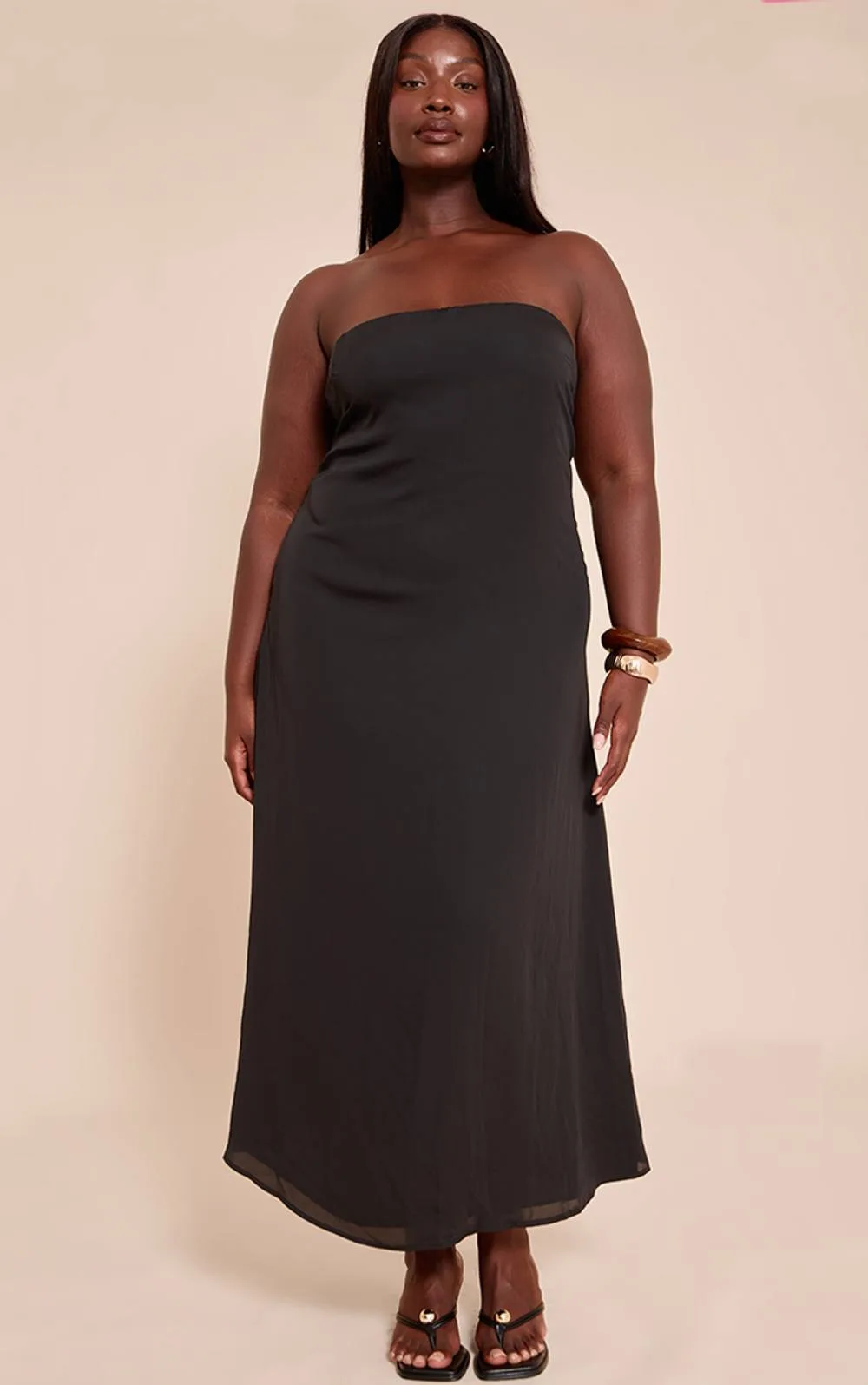 Bandeau Feather Print Column Maxi Dress