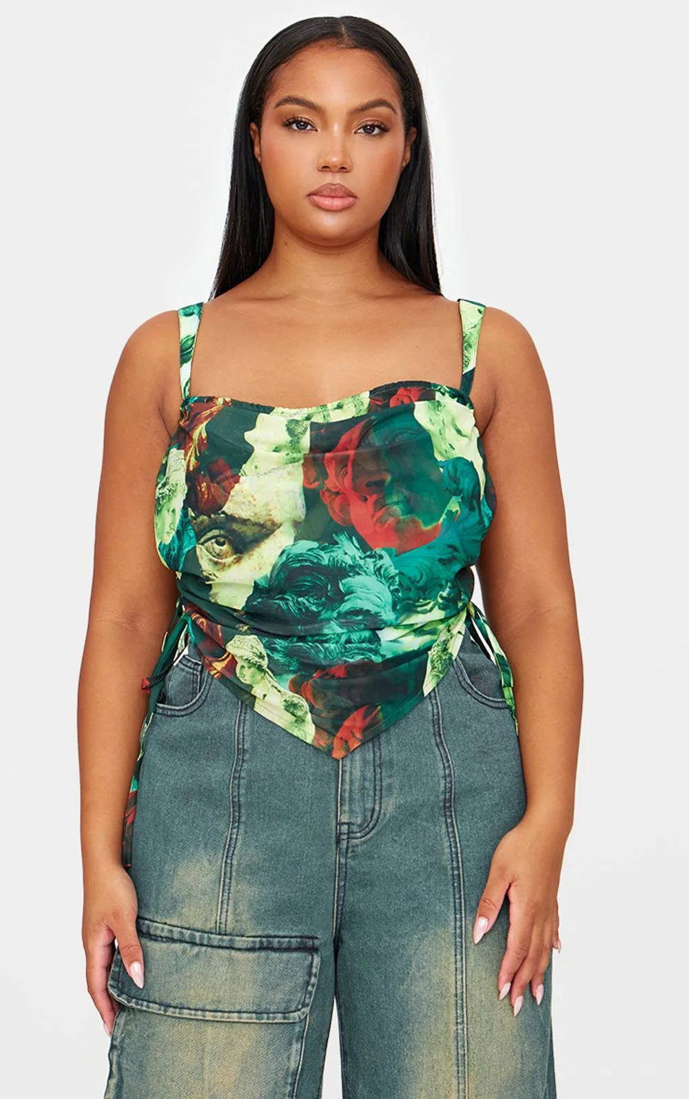 Abstract Print Mesh Layered Corset Top by PrettyLittleThing
