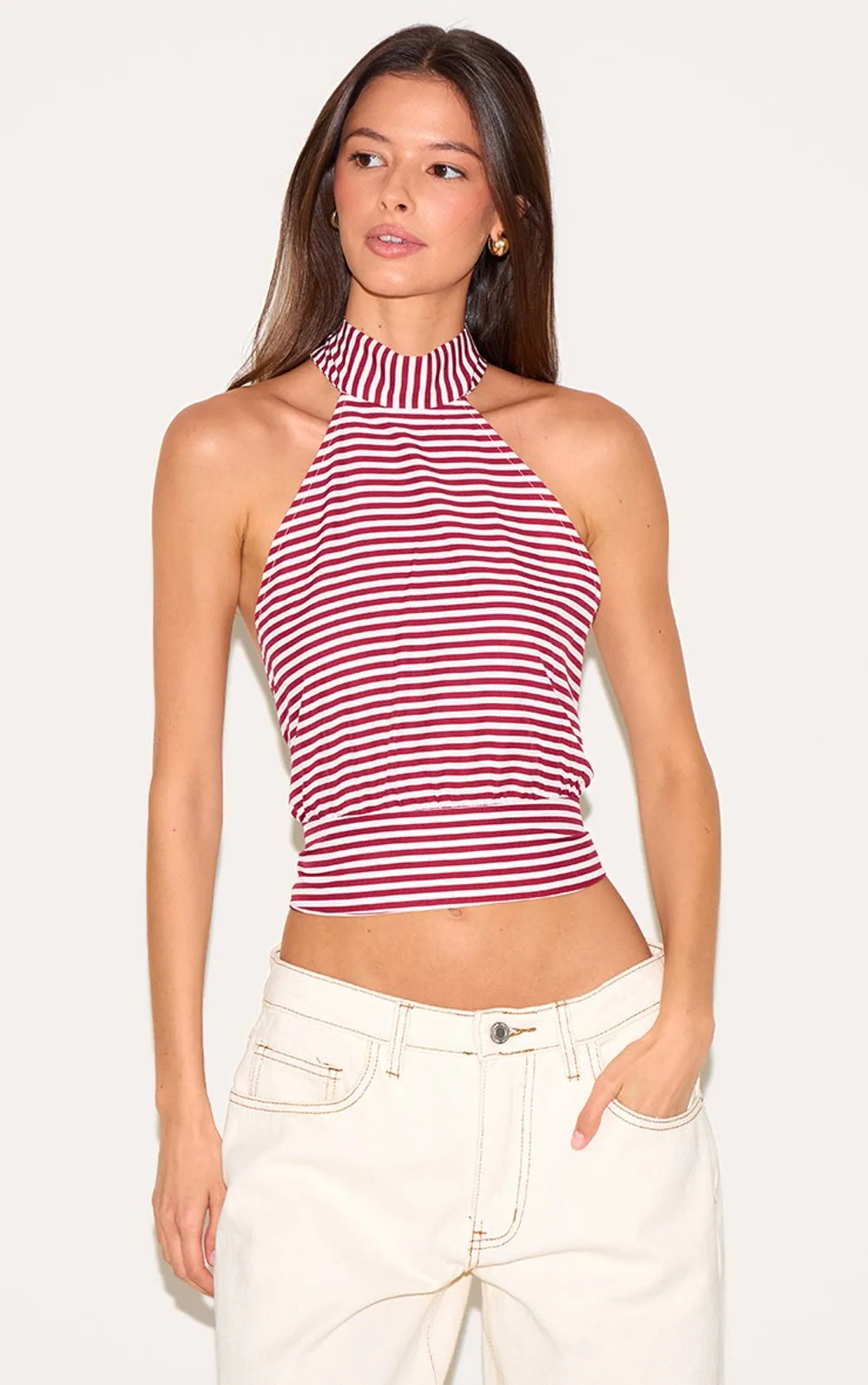 Striped Backless Halterneck Top by PrettyLittleThing