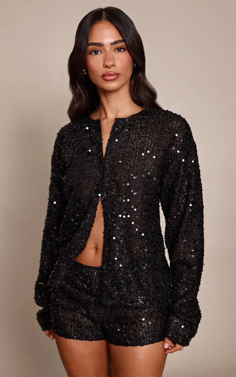 Sequin Button Up Shirt Co-Ord by PrettyLittleThing