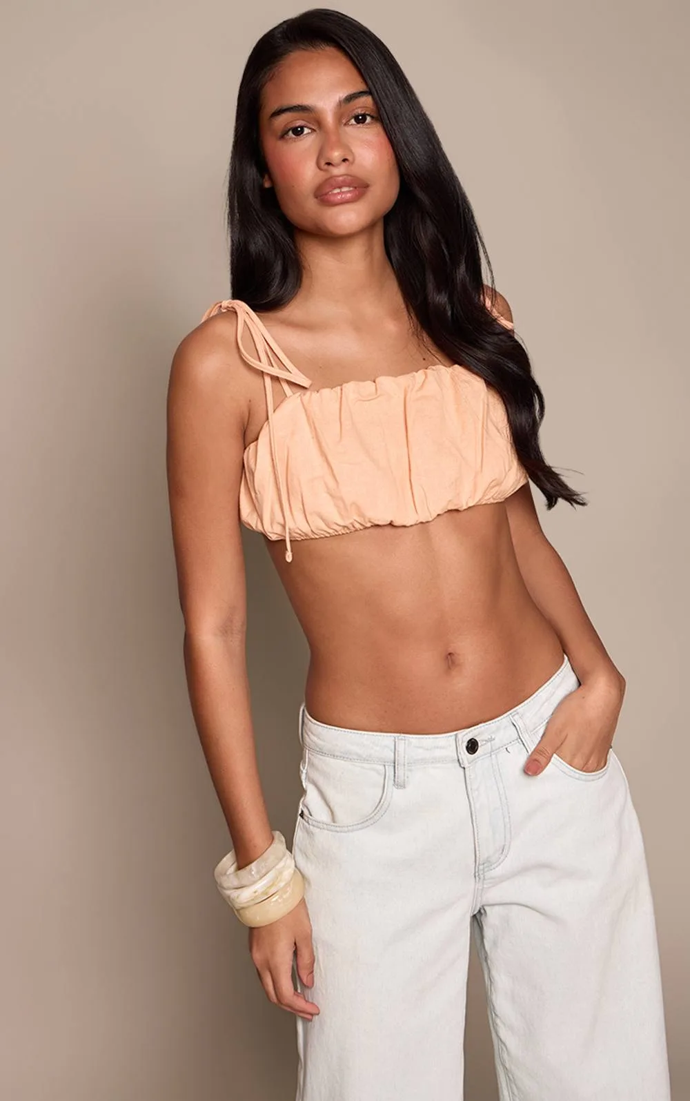 Cotton Tie Strap Crop Top by PrettyLittleThing