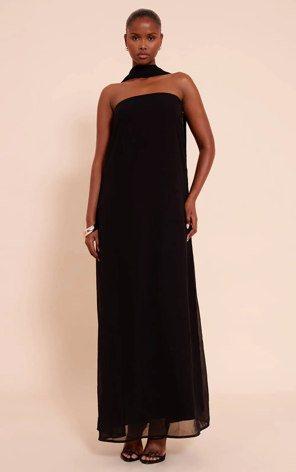 Chiffon Scarf Detail Bandeau Column Dress
